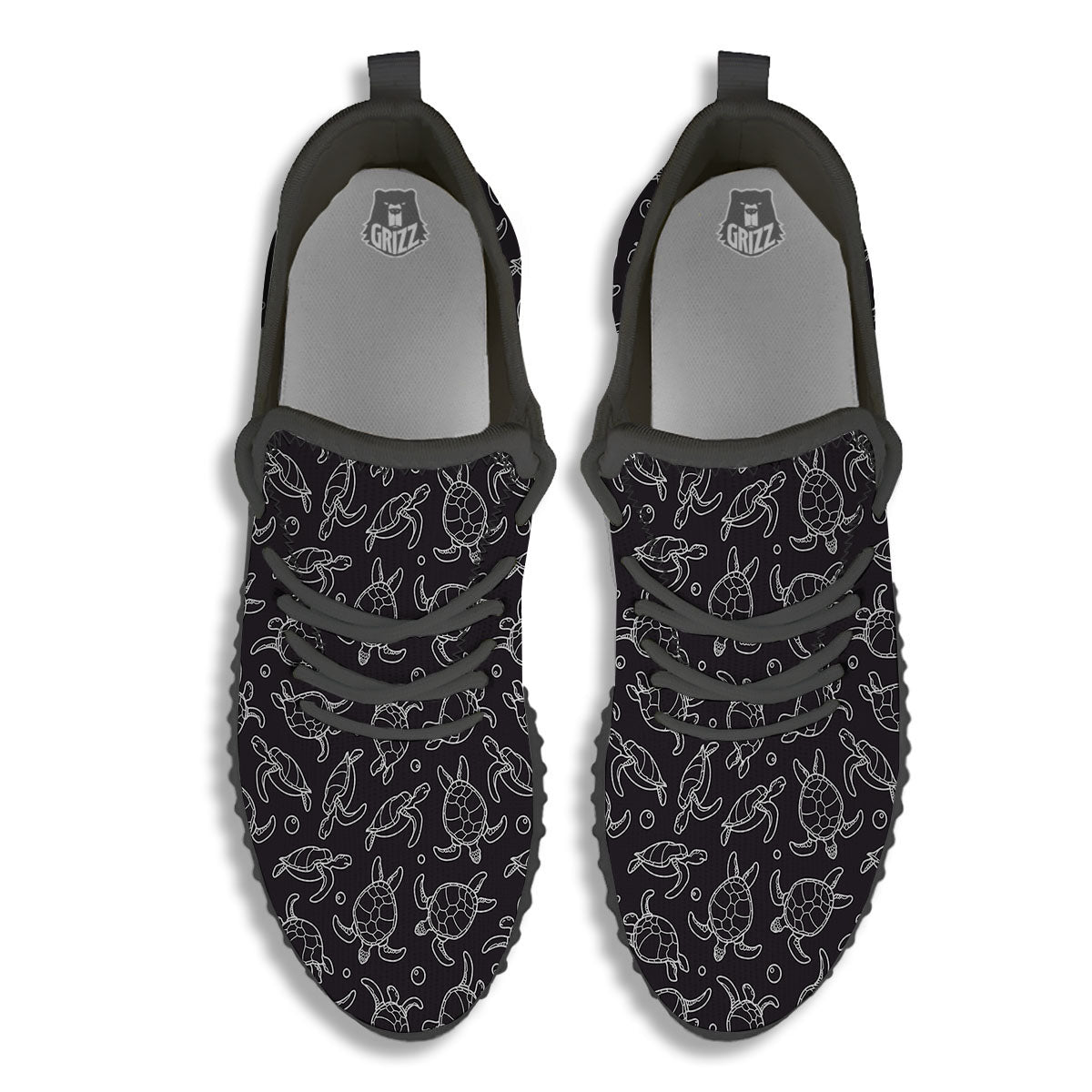 Sea Turtle Black And White Print Pattern Black Walking Shoes-grizzshop
