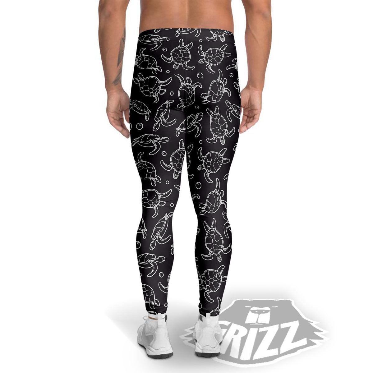 Sea Turtle Black And White Print Pattern Men's Leggings-grizzshop