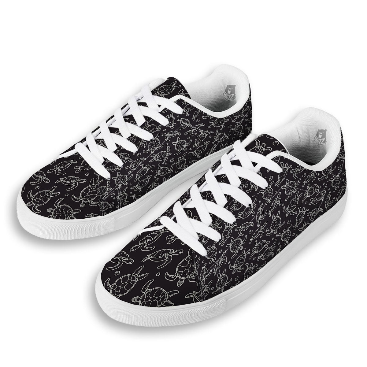 Sea Turtle Black And White Print Pattern White Low Top Sneakers-grizzshop