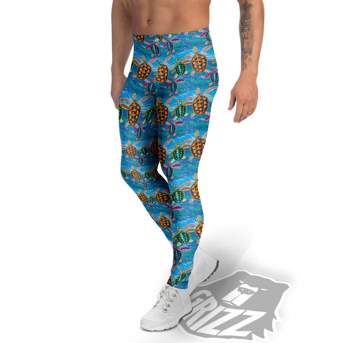 Sea Turtle Colorful Print Pattern Men's Leggings-grizzshop