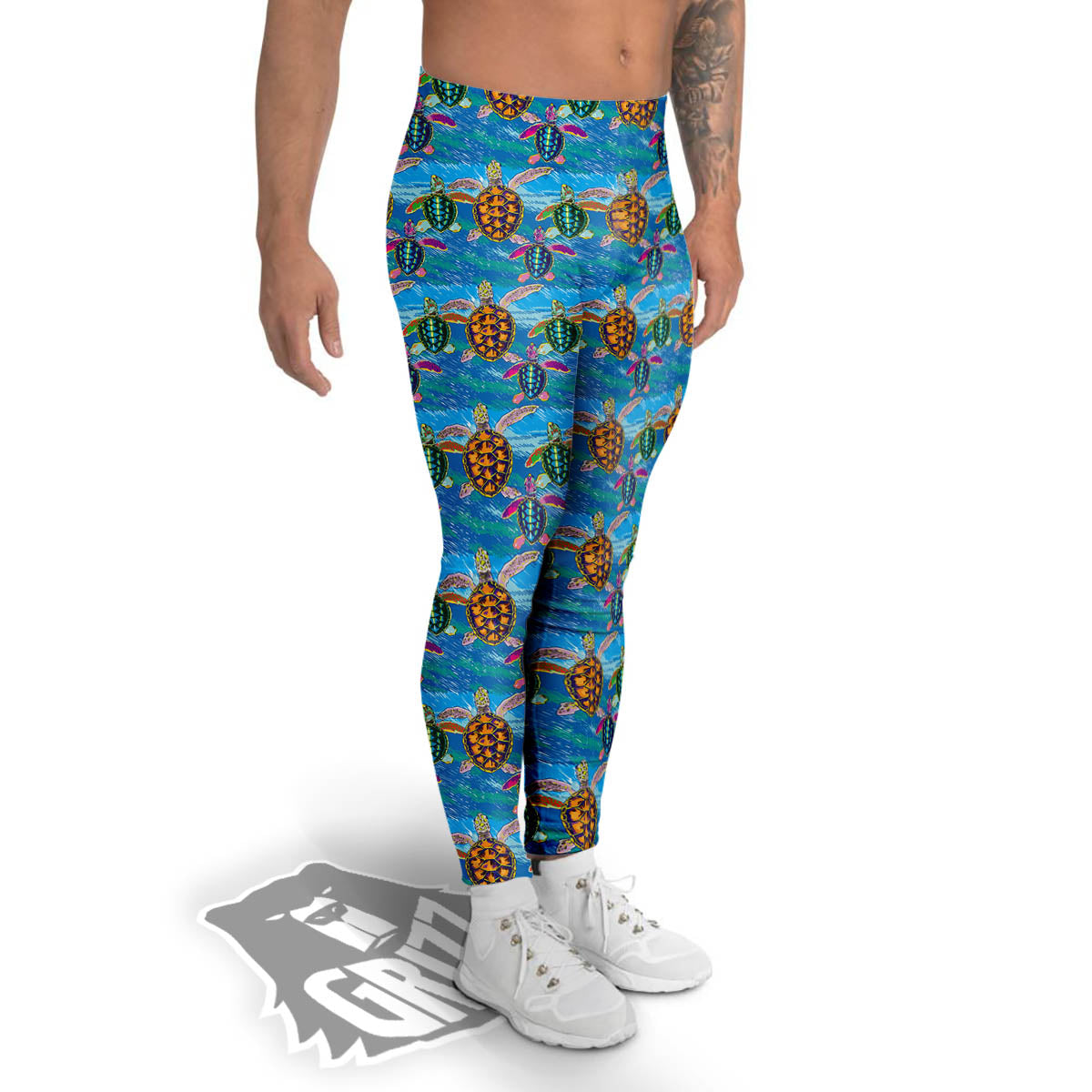 Sea Turtle Colorful Print Pattern Men's Leggings-grizzshop