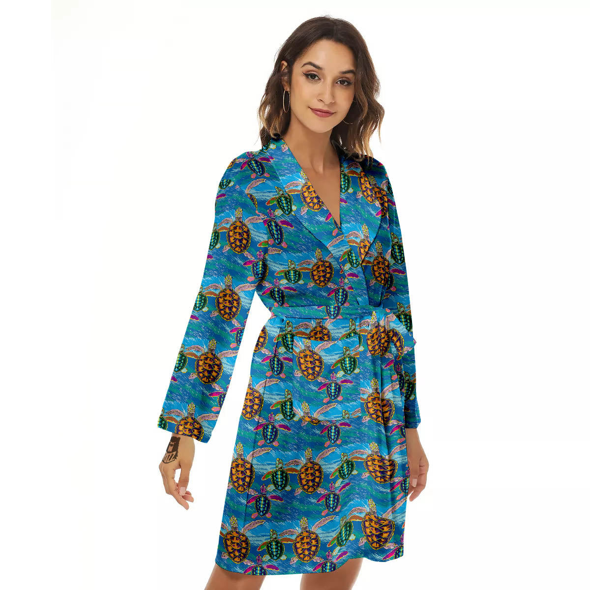 Sea Turtle Colorful Print Pattern Women's Robe-grizzshop