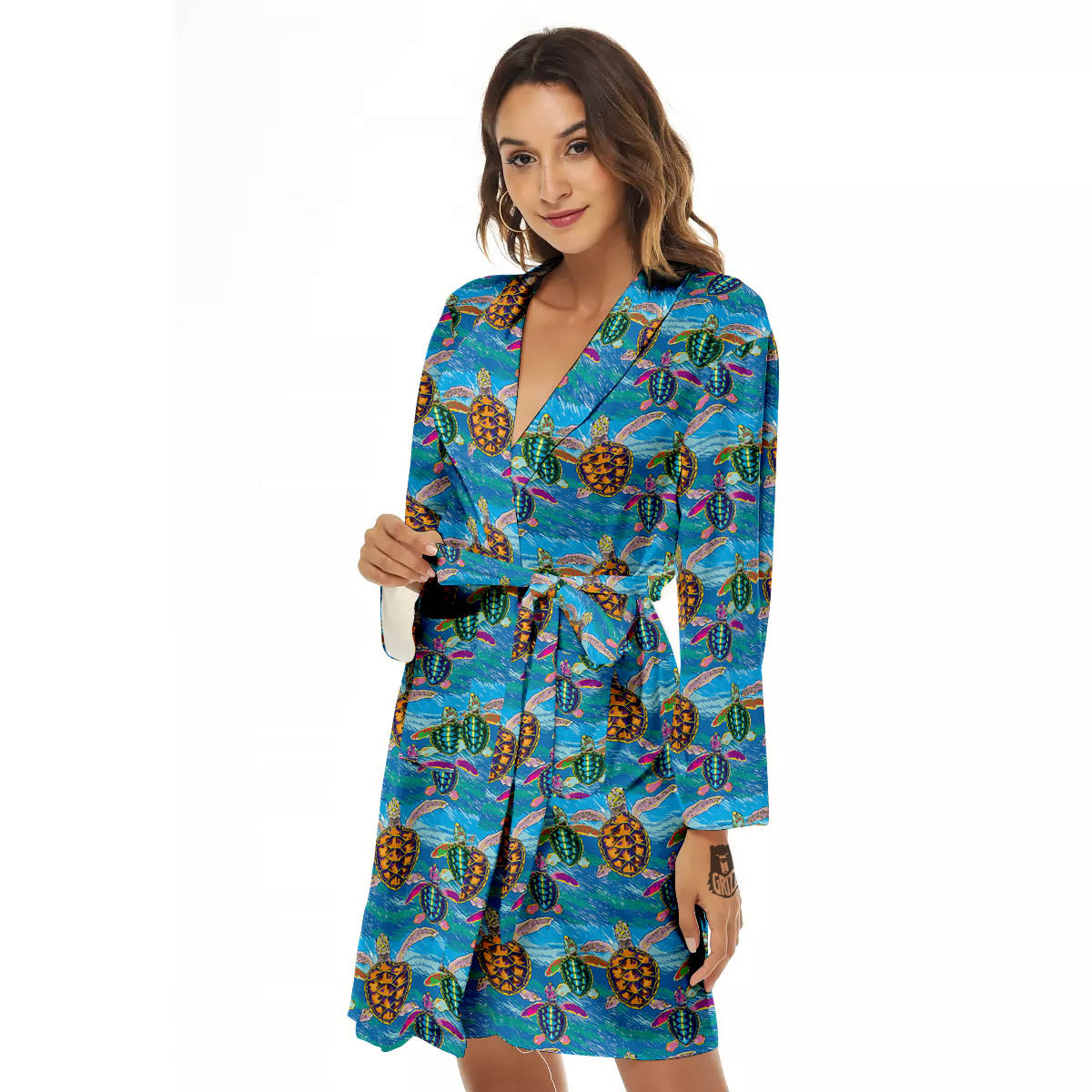 Sea Turtle Colorful Print Pattern Women's Robe-grizzshop