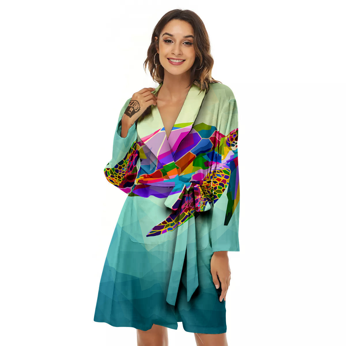 Sea Turtle Colorful Print Women's Robe-grizzshop