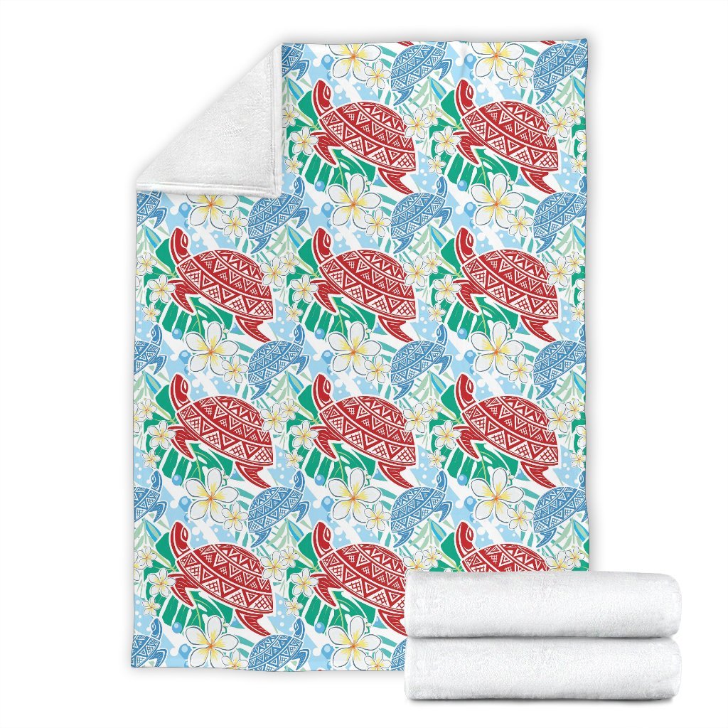 Sea Turtle Floral Hawaiian Pattern Print Blanket-grizzshop