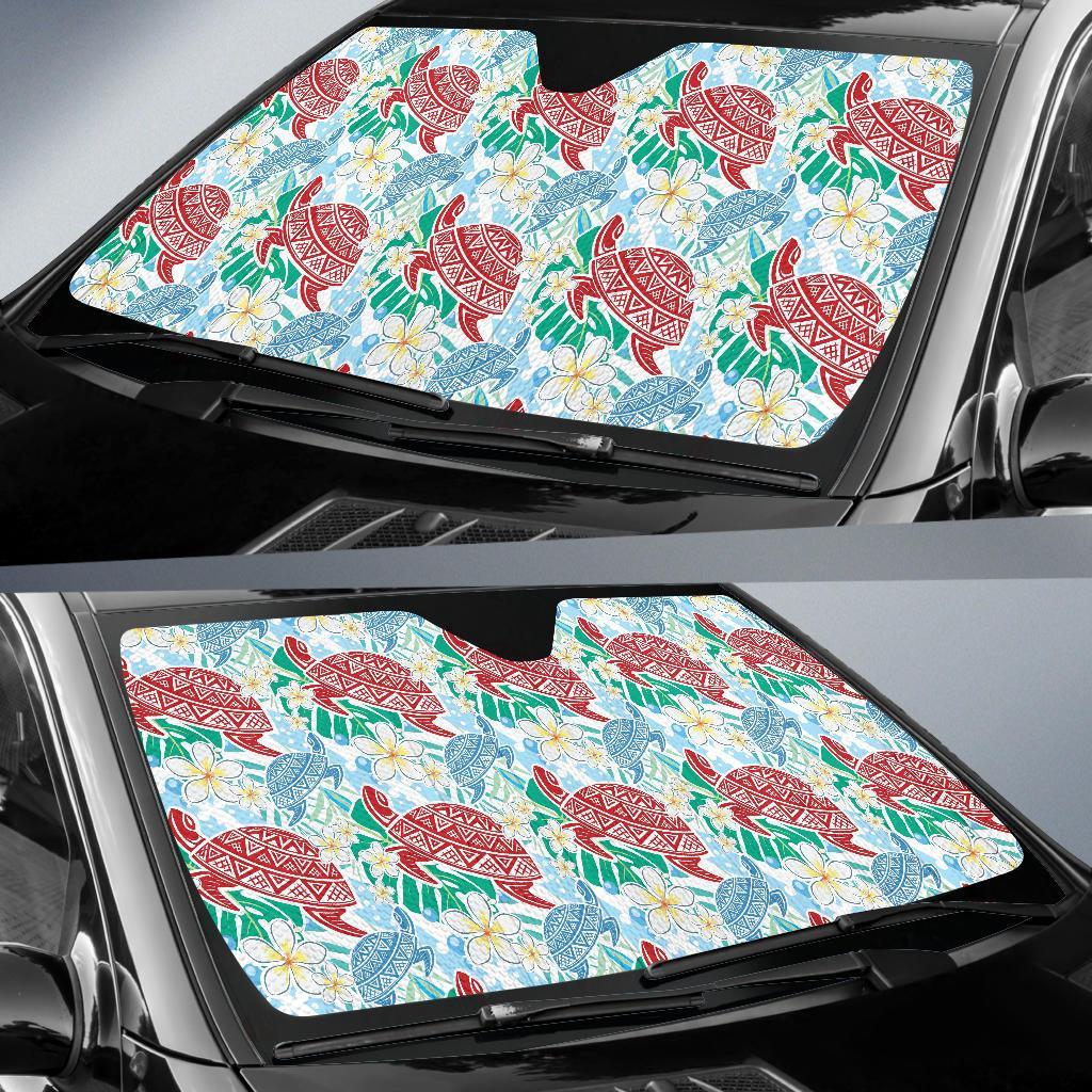 Sea Turtle Floral Hawaiian Pattern Print Car Sun Shade-grizzshop
