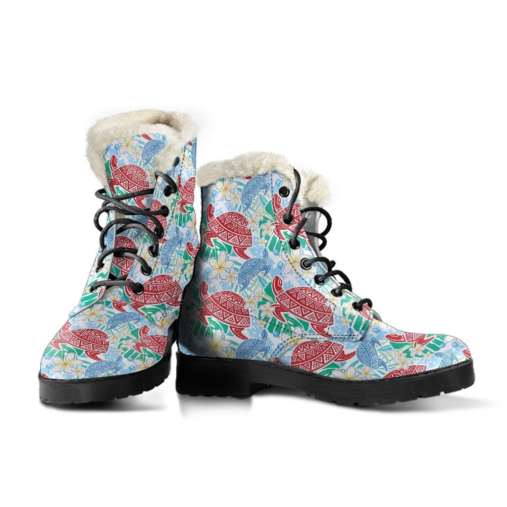 Sea Turtle Floral Hawaiian Pattern Print Comfy Winter Boots-grizzshop