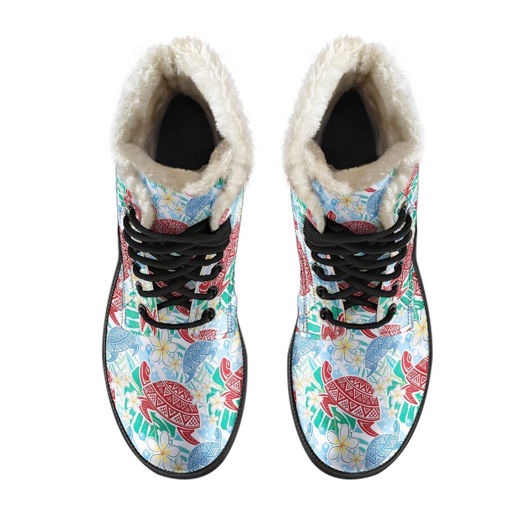 Sea Turtle Floral Hawaiian Pattern Print Comfy Winter Boots-grizzshop