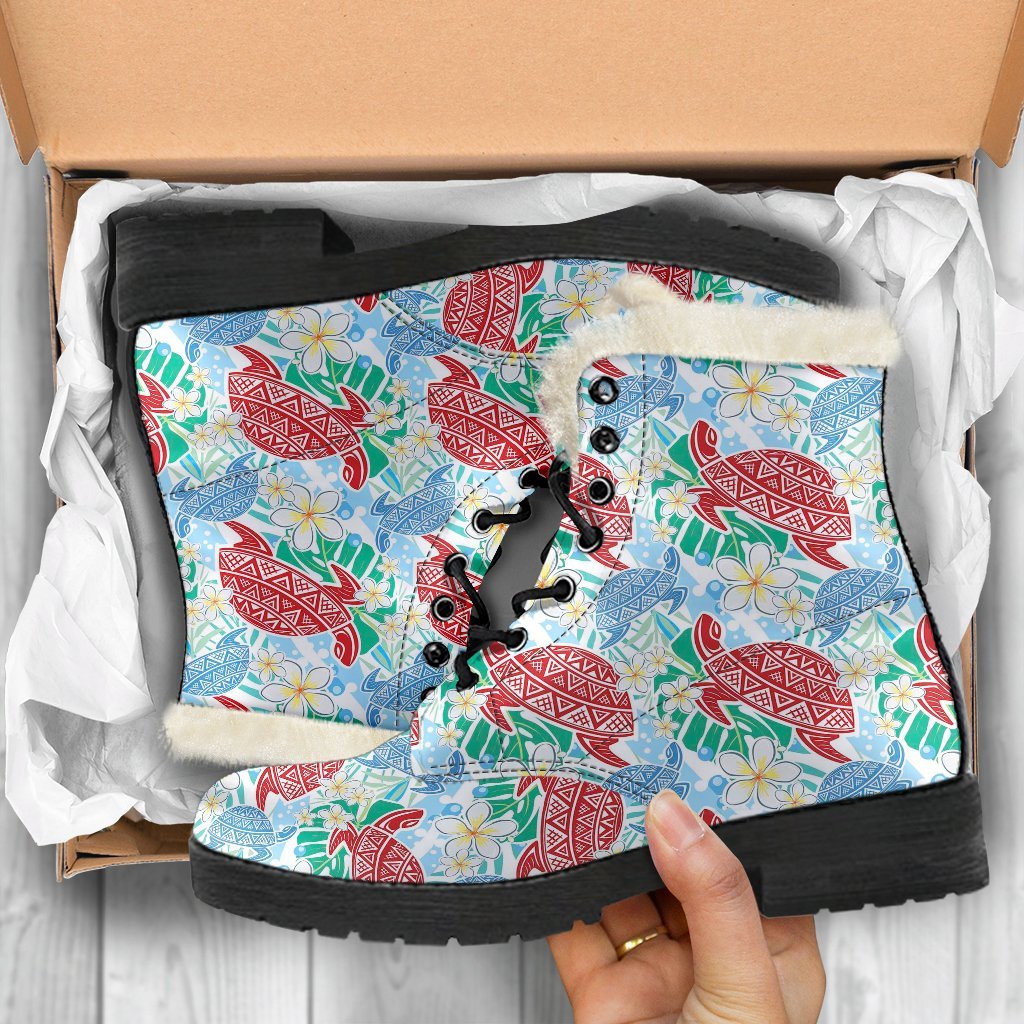 Sea Turtle Floral Hawaiian Pattern Print Comfy Winter Boots-grizzshop