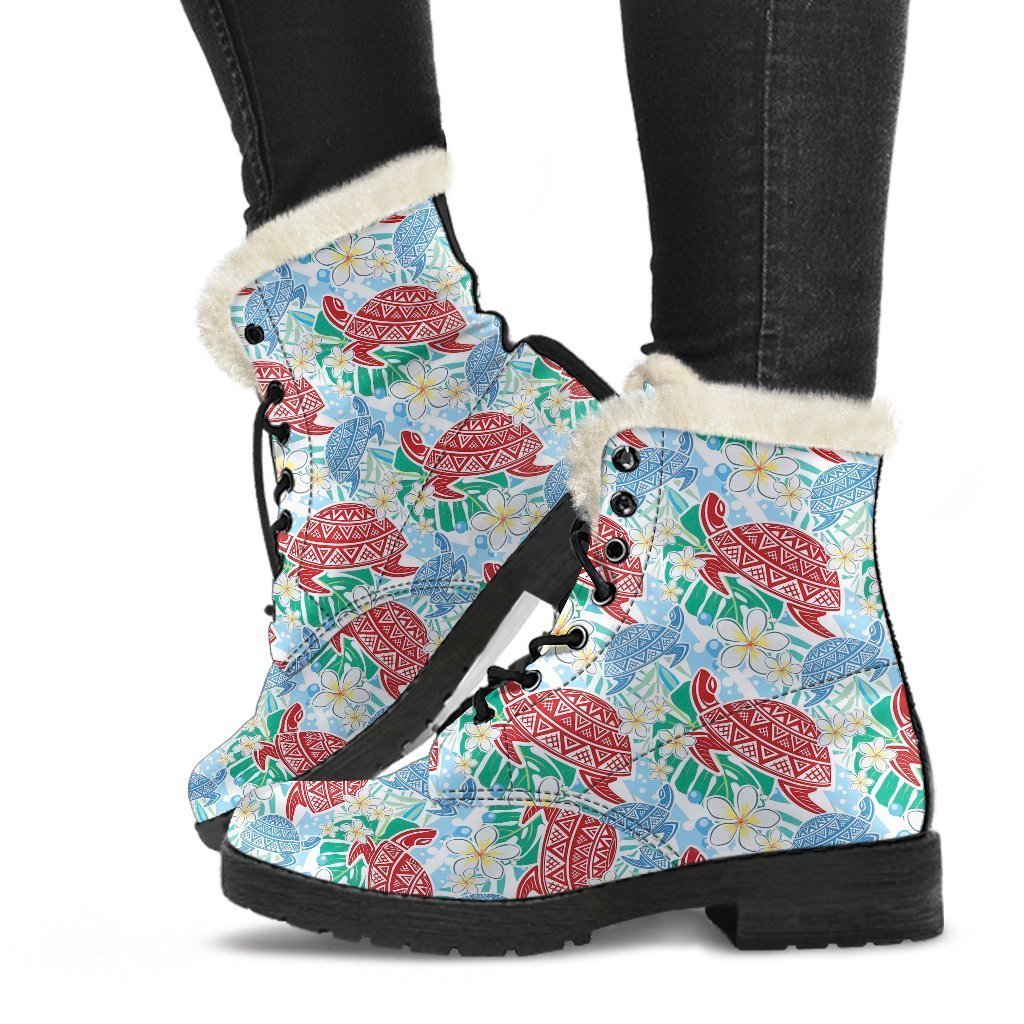 Sea Turtle Floral Hawaiian Pattern Print Comfy Winter Boots-grizzshop