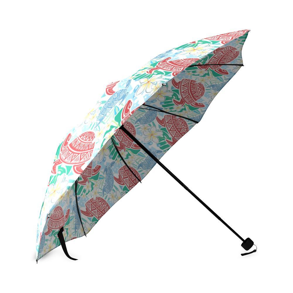 Sea Turtle Floral Hawaiian Pattern Print Foldable Umbrella-grizzshop