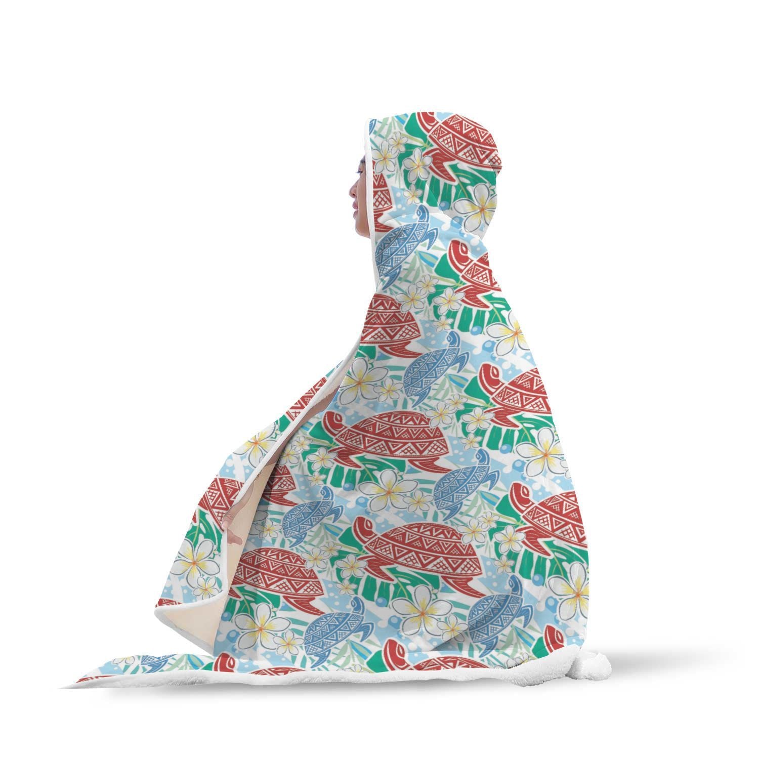 Sea Turtle Floral Hawaiian Pattern Print Hooded Blanket-grizzshop