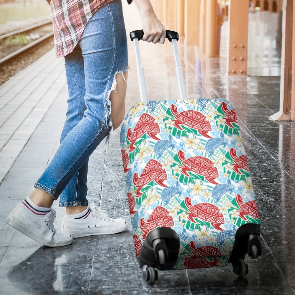 Sea Turtle Floral Hawaiian Pattern Print Luggage Cover Protector-grizzshop