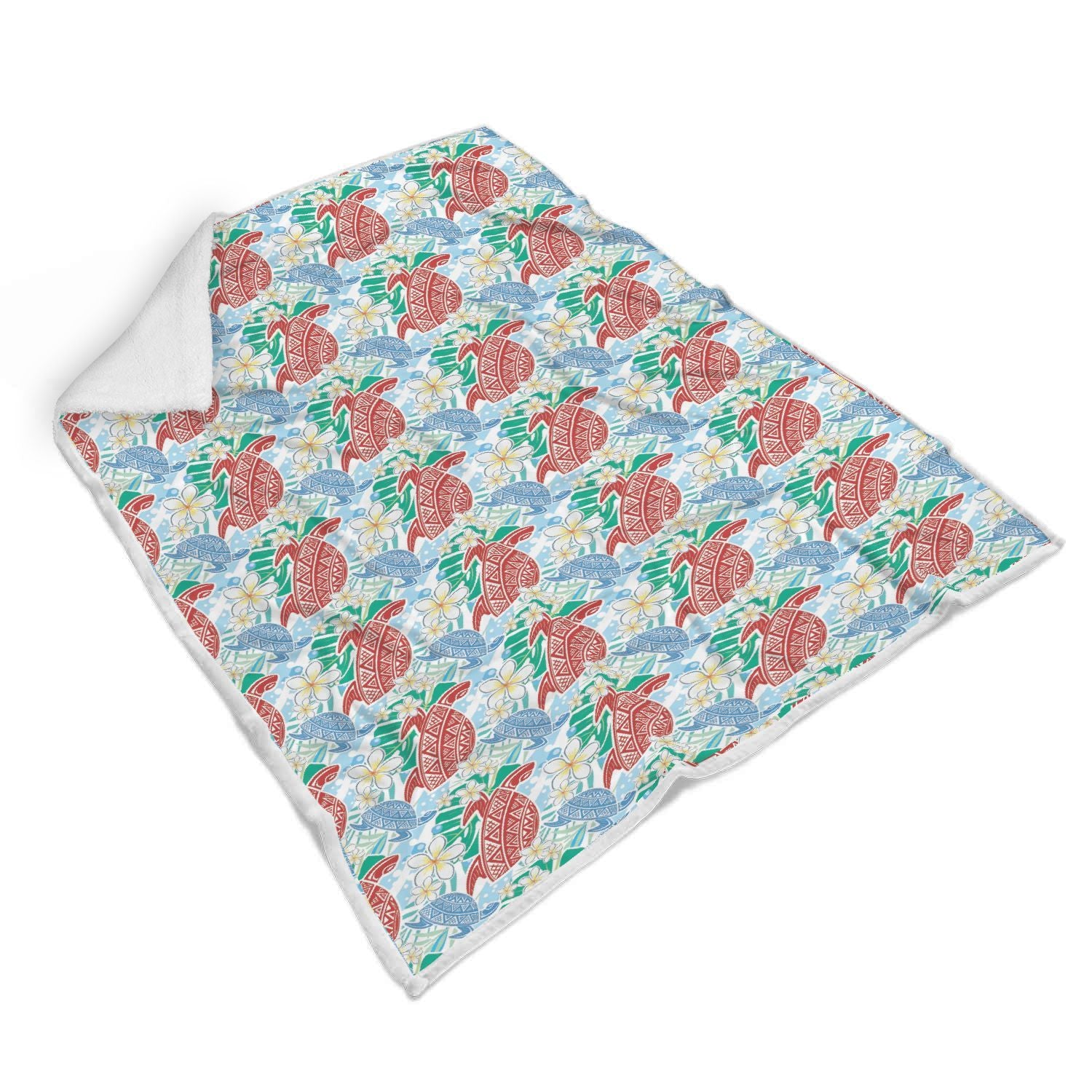 Sea Turtle Floral Hawaiian Pattern Print Throw Blanket-grizzshop