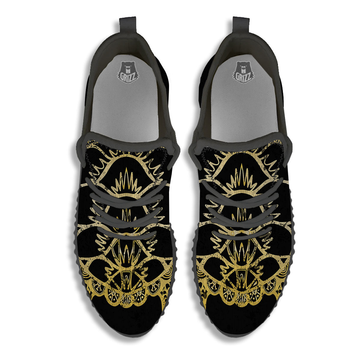 Sea Turtle Gold And Black Print Black Walking Shoes-grizzshop