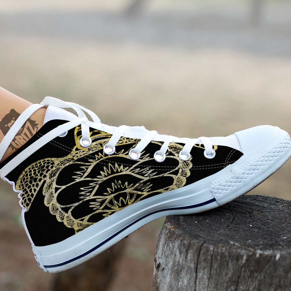 Sea Turtle Gold And Black Print White High Top Shoes-grizzshop
