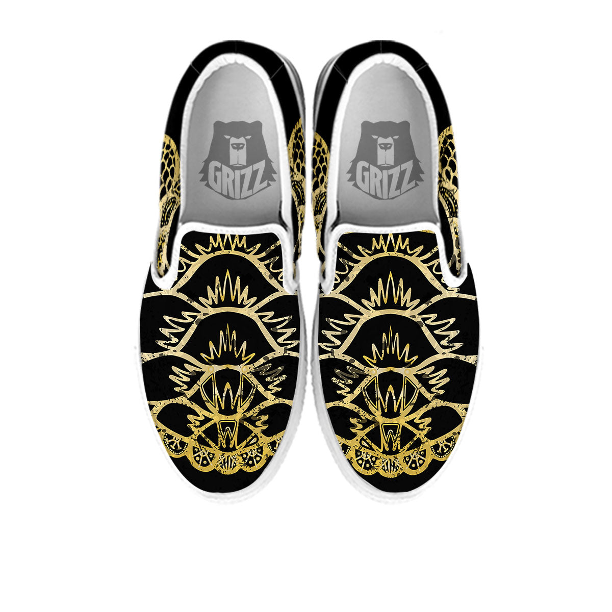 Sea Turtle Gold And Black Print White Slip On Shoes-grizzshop