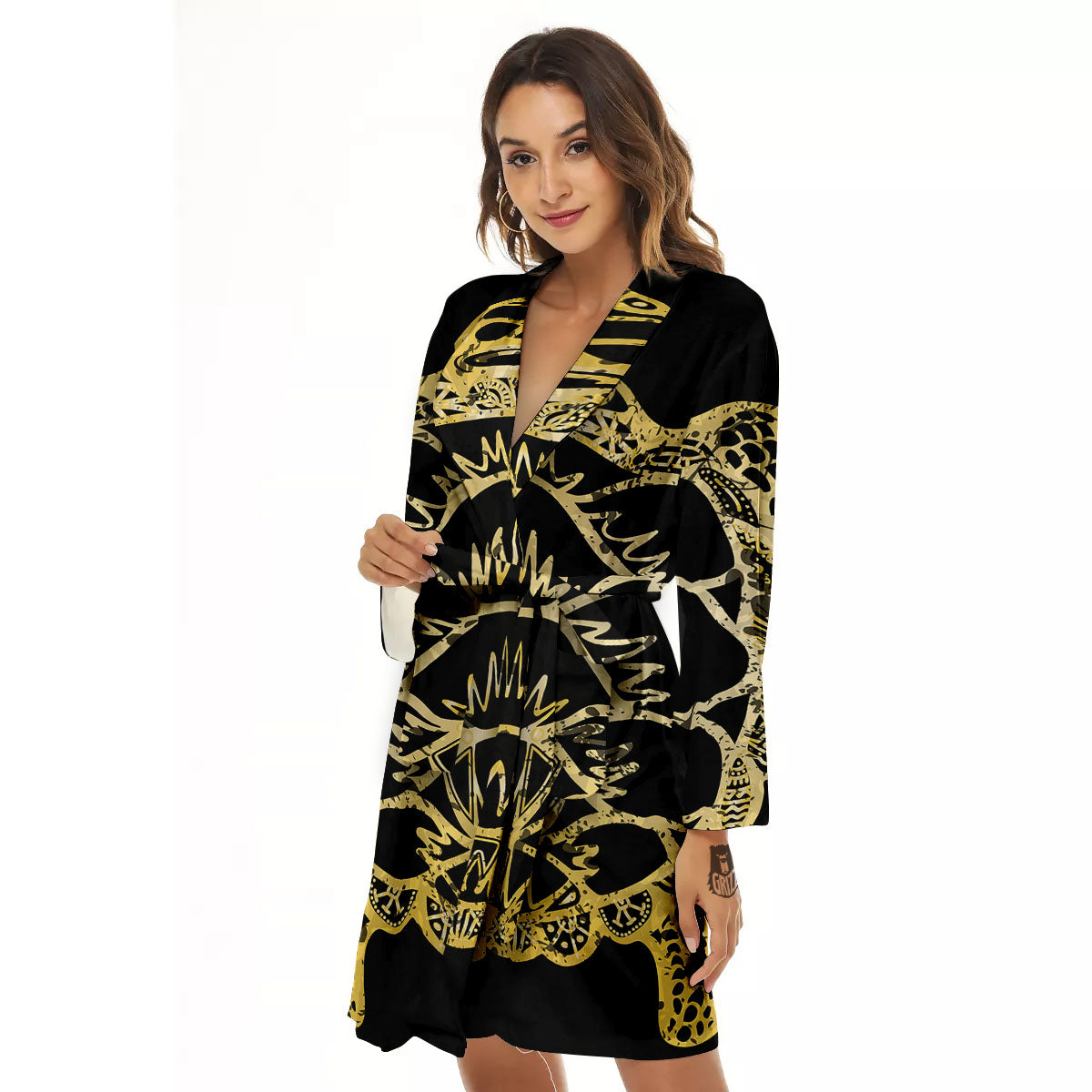 Sea Turtle Gold And Black Print Women's Robe-grizzshop