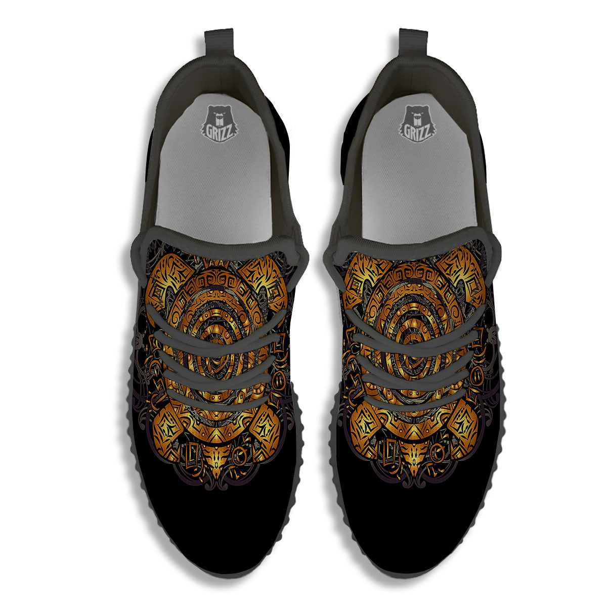 Sea Turtle Golden Tribal Print Black Walking Shoes-grizzshop