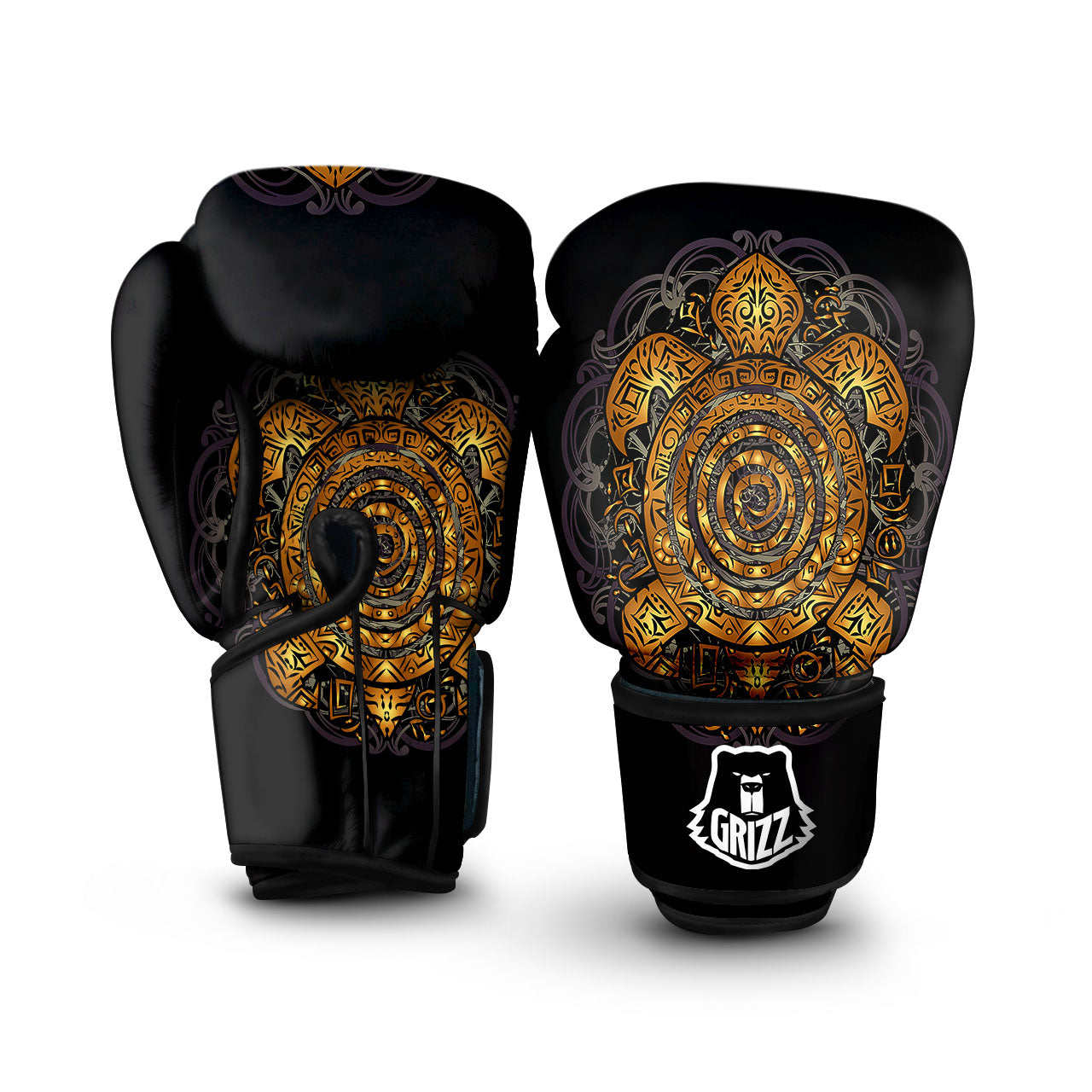 Sea Turtle Golden Tribal Print Boxing Gloves-grizzshop