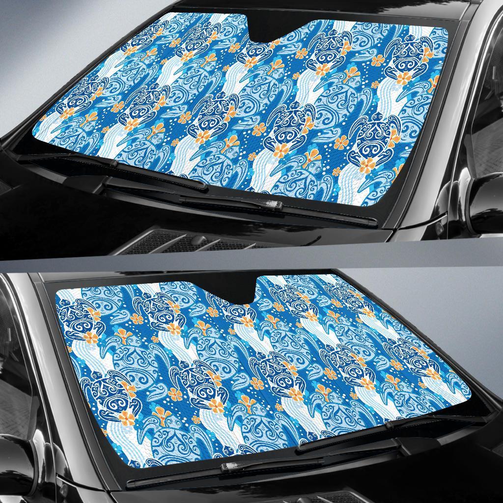 Sea Turtle Hawaiian Blue Pattern Print Car Sun Shade-grizzshop