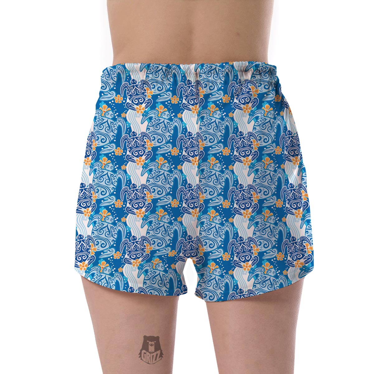 Sea Turtle Hawaiian Blue Pattern Print Women's Shorts-grizzshop