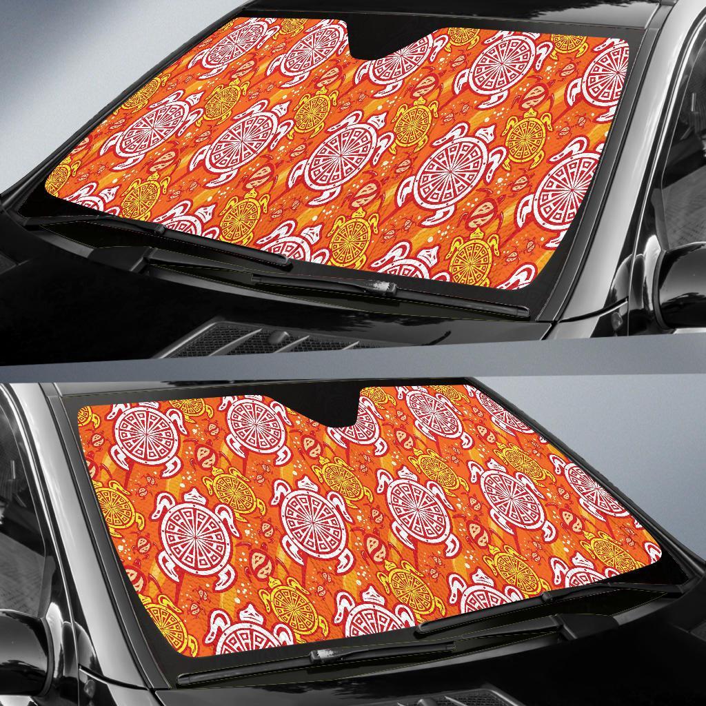 Sea Turtle Hawaiian Orange Pattern Print Car Sun Shade-grizzshop