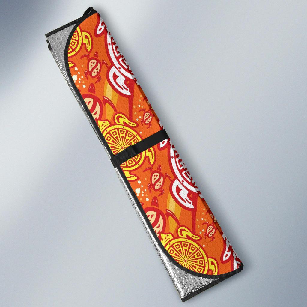 Sea Turtle Hawaiian Orange Pattern Print Car Sun Shade-grizzshop