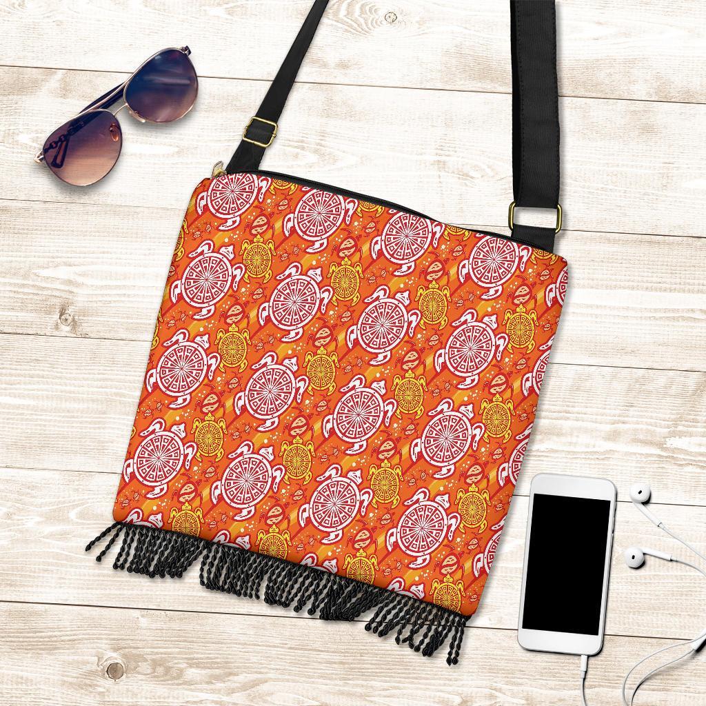 Sea Turtle Hawaiian Orange Pattern Print Crossbody Bags-grizzshop