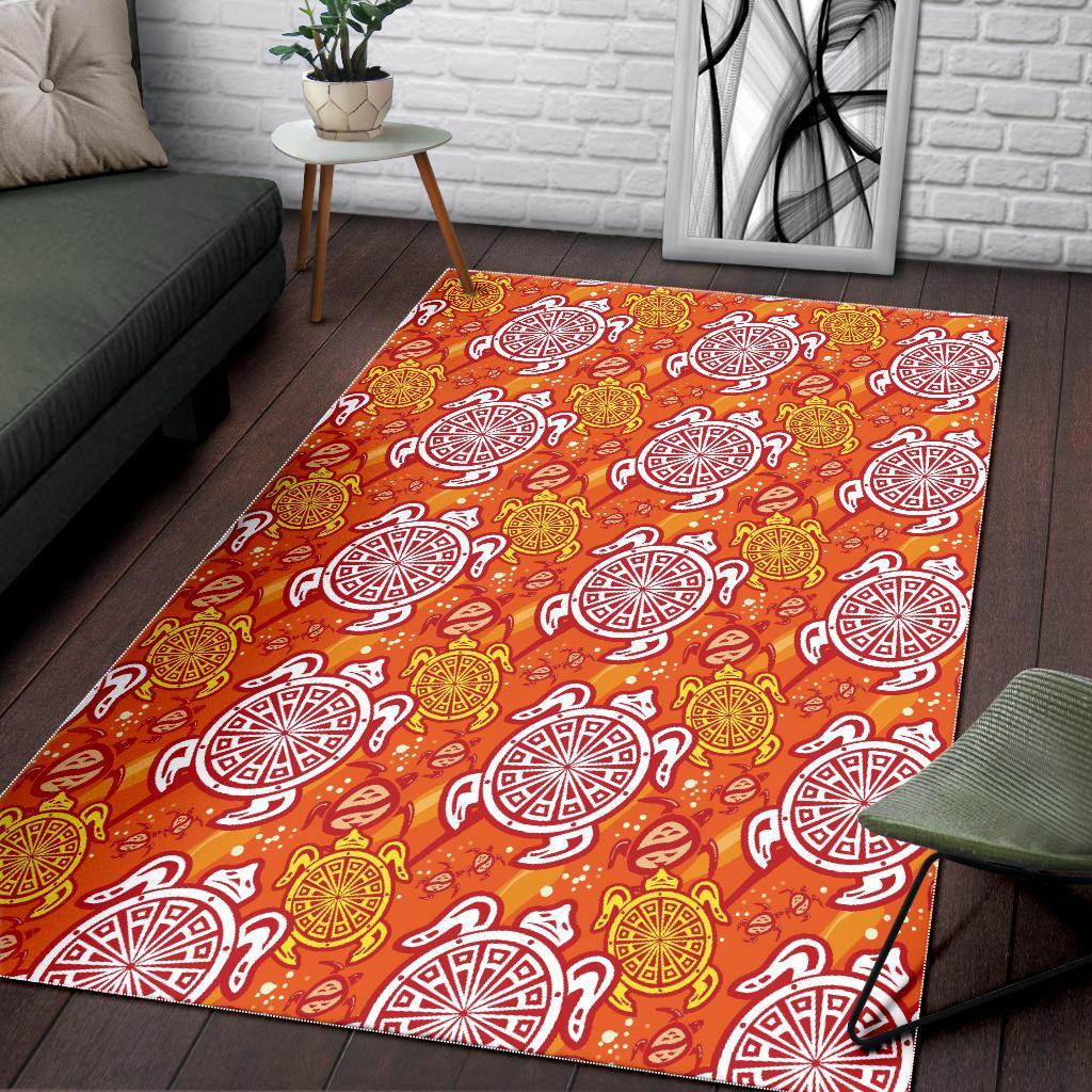 Sea Turtle Hawaiian Orange Pattern Print Floor Mat-grizzshop