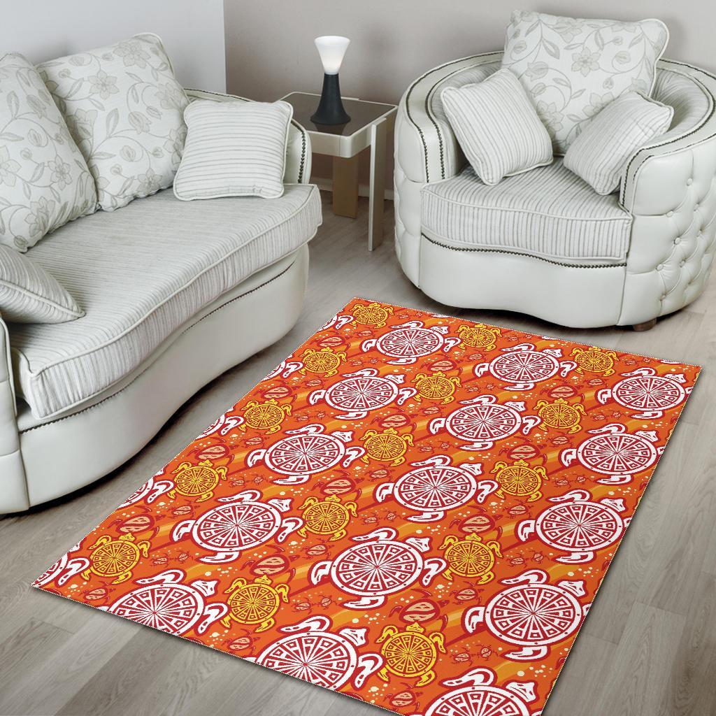 Sea Turtle Hawaiian Orange Pattern Print Floor Mat-grizzshop