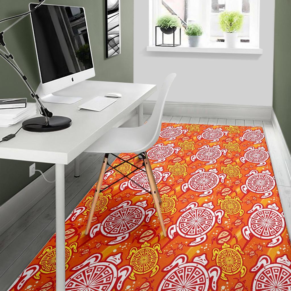 Sea Turtle Hawaiian Orange Pattern Print Floor Mat-grizzshop