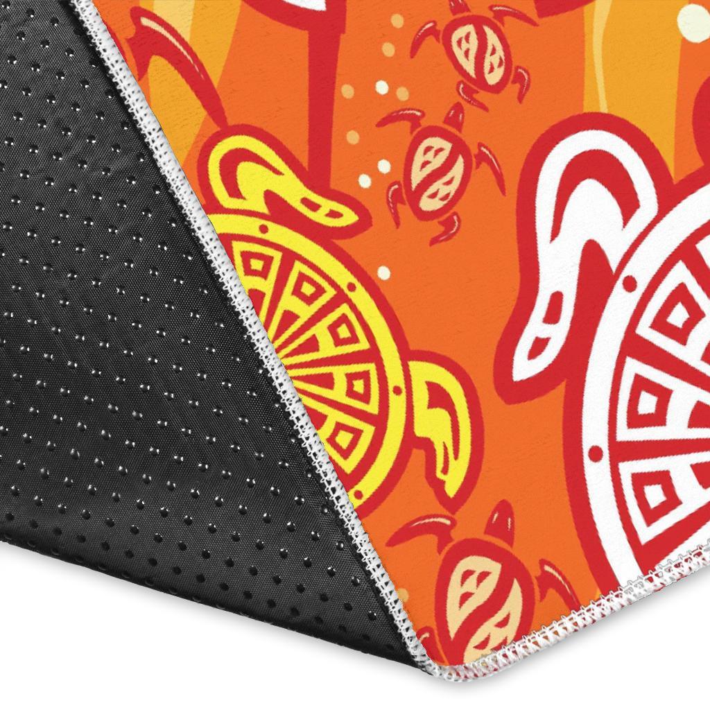 Sea Turtle Hawaiian Orange Pattern Print Floor Mat-grizzshop