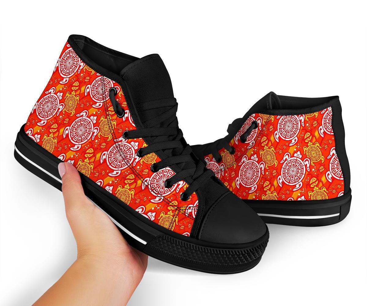Sea Turtle Hawaiian Orange Pattern Print Men Women's High Top Shoes-grizzshop