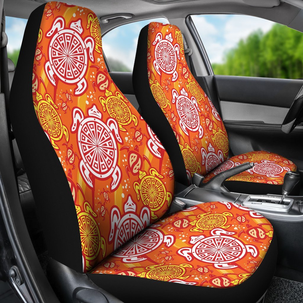 Sea Turtle Hawaiian Orange Pattern Print Universal Fit Car Seat Cover-grizzshop