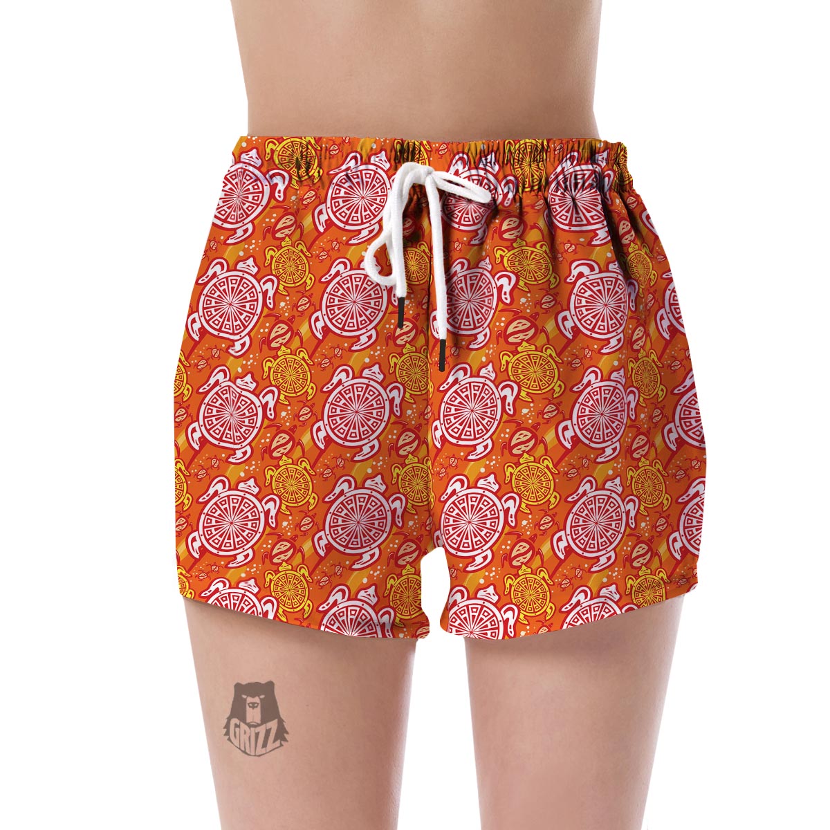 Sea Turtle Hawaiian Orange Pattern Print Women's Shorts-grizzshop