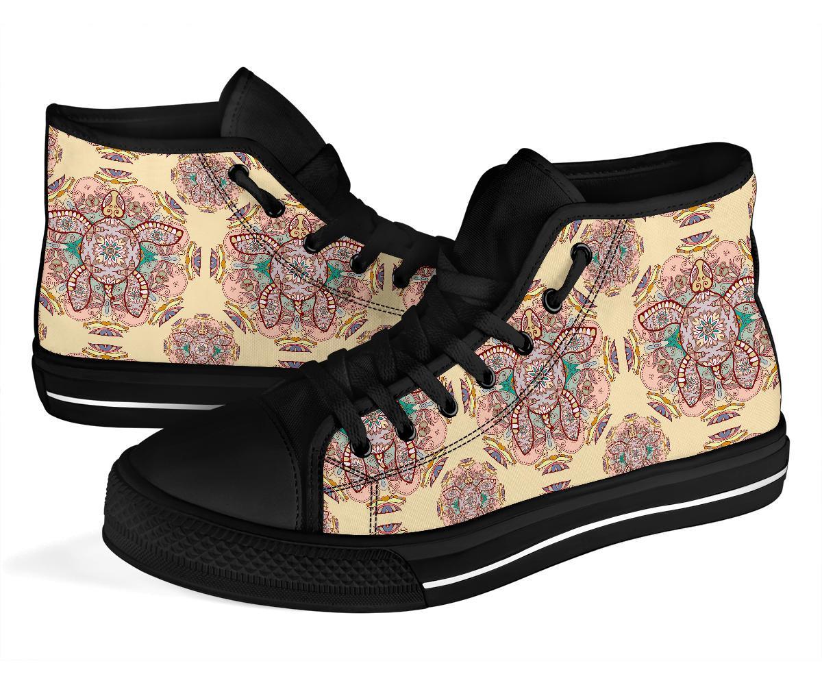 Sea Turtle Hawaiian Pattern Print Men Women's High Top Shoes-grizzshop