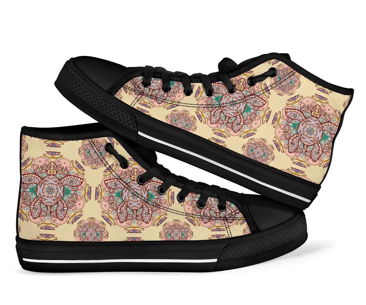 Sea Turtle Hawaiian Pattern Print Men Women's High Top Shoes-grizzshop