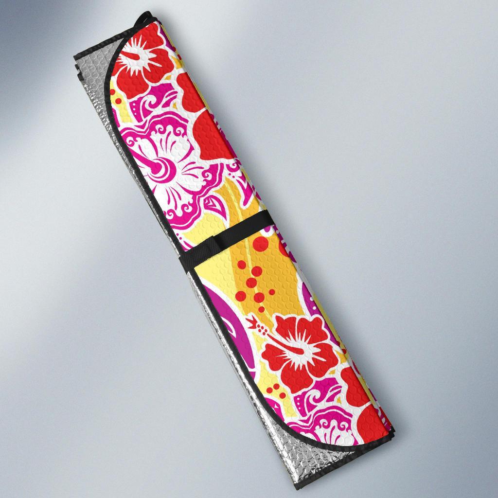 Sea Turtle Red Hibiscus Hawaiian Pattern Print Car Sun Shade-grizzshop