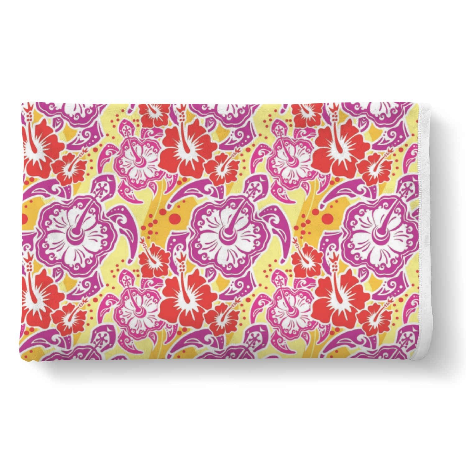Sea Turtle Red Hibiscus Hawaiian Pattern Print Throw Blanket-grizzshop