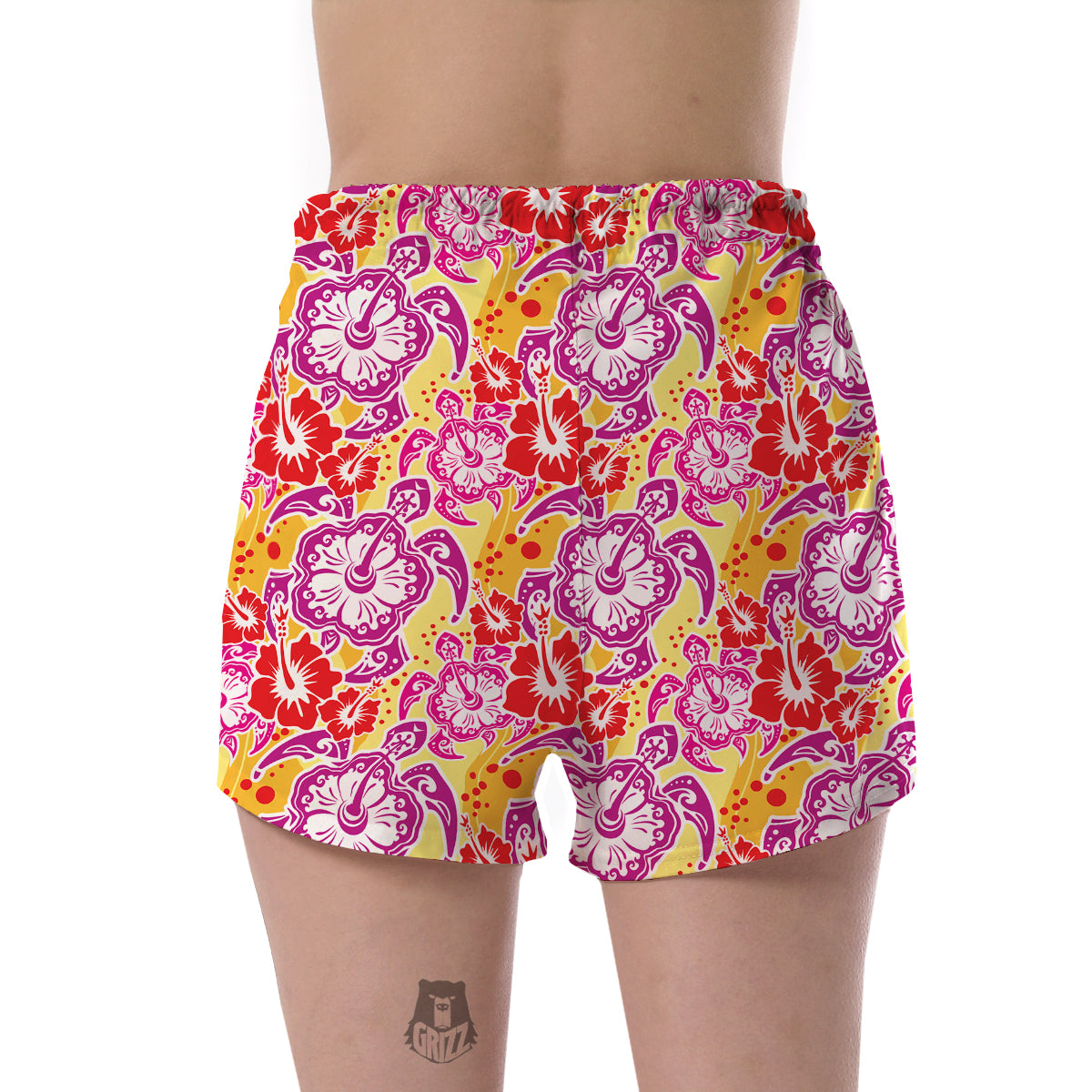 Sea Turtle Red Hibiscus Hawaiian Pattern Print Women's Shorts-grizzshop
