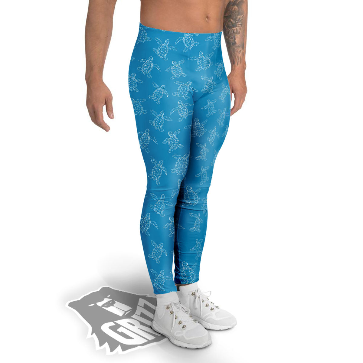 Sea Turtle White And Blue Print Pattern Men's Leggings-grizzshop