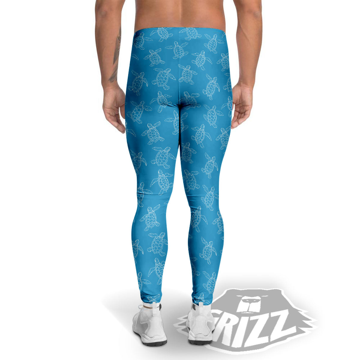 Sea Turtle White And Blue Print Pattern Men's Leggings-grizzshop