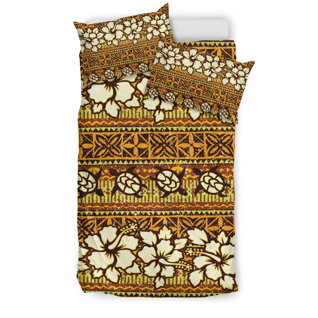 Sea Turtle Aztec Hibiscus Hawaiian Pattern Print Duvet Cover Bedding Set-grizzshop