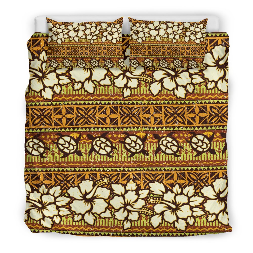 Sea Turtle Aztec Hibiscus Hawaiian Pattern Print Duvet Cover Bedding Set-grizzshop