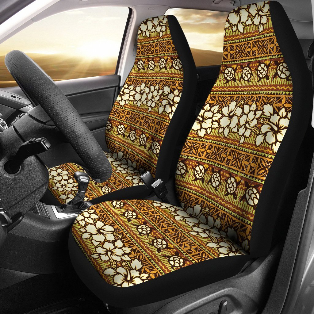 Sea Turtle Aztec Hibiscus Hawaiian Pattern Print Universal Fit Car Seat Cover-grizzshop