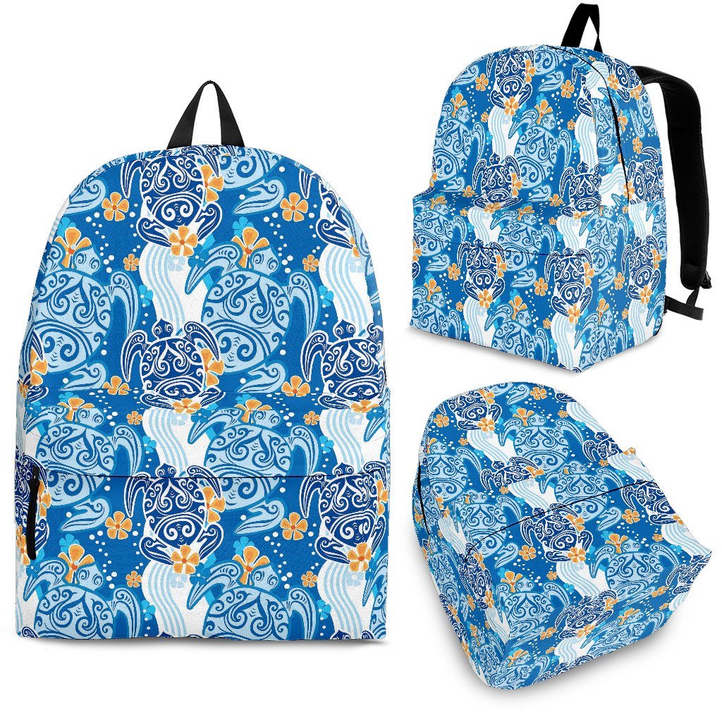 Sea Turtle Hawaiian Blue Pattern Print Premium Backpack-grizzshop