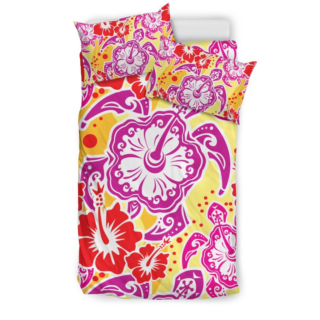 Sea Turtle Red Hibiscus Hawaiian Pattern Print Duvet Cover Bedding Set-grizzshop