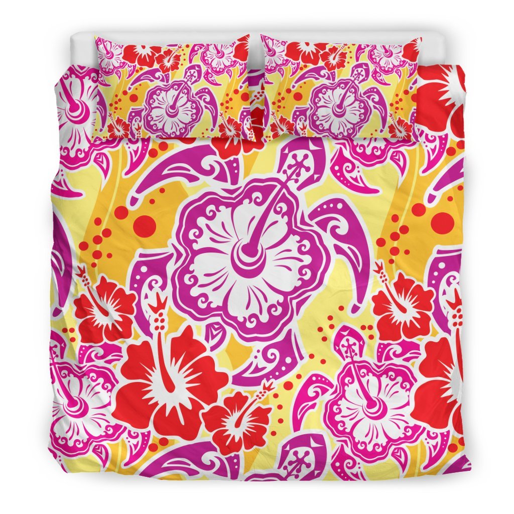 Sea Turtle Red Hibiscus Hawaiian Pattern Print Duvet Cover Bedding Set-grizzshop