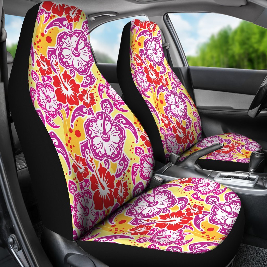 Sea Turtle Red Hibiscus Hawaiian Pattern Print Universal Fit Car Seat Cover-grizzshop